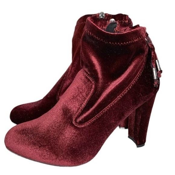 Vintage Boho Hippy Burgundy Velvet Round‎ Toe 70's Vibes Heel Boots Sz 6.5 - Picture 1 of 8